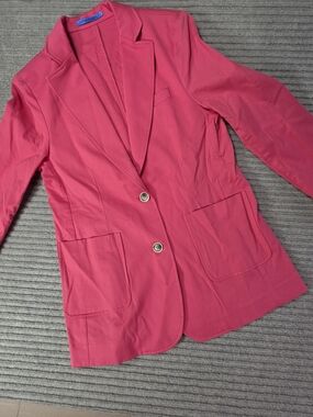 J McLaughlin Women's Linen Blend Blazer Coral Pink Jacket Sz 8 Single Vent